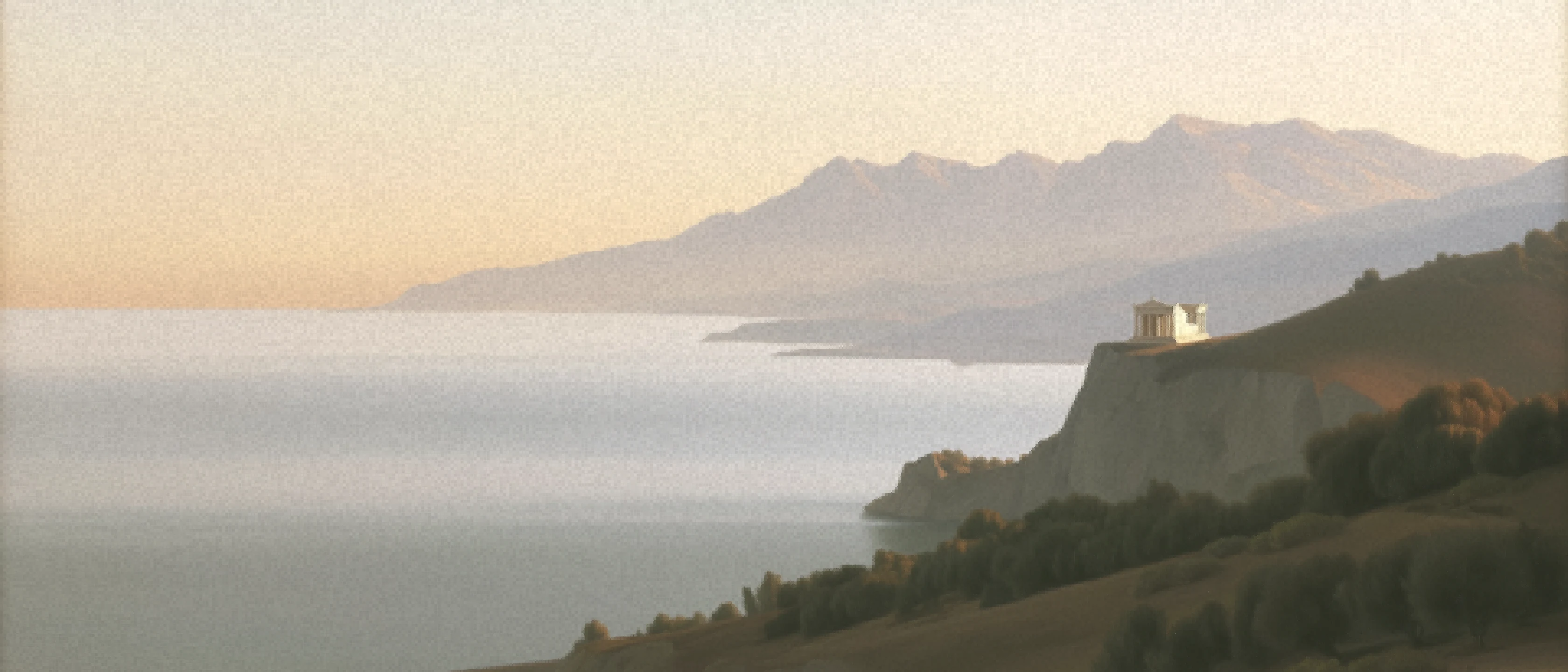 The coast seen from far off at last light